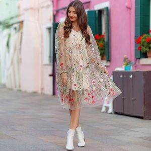 ChicWish Embroidered Mesh Dress Large